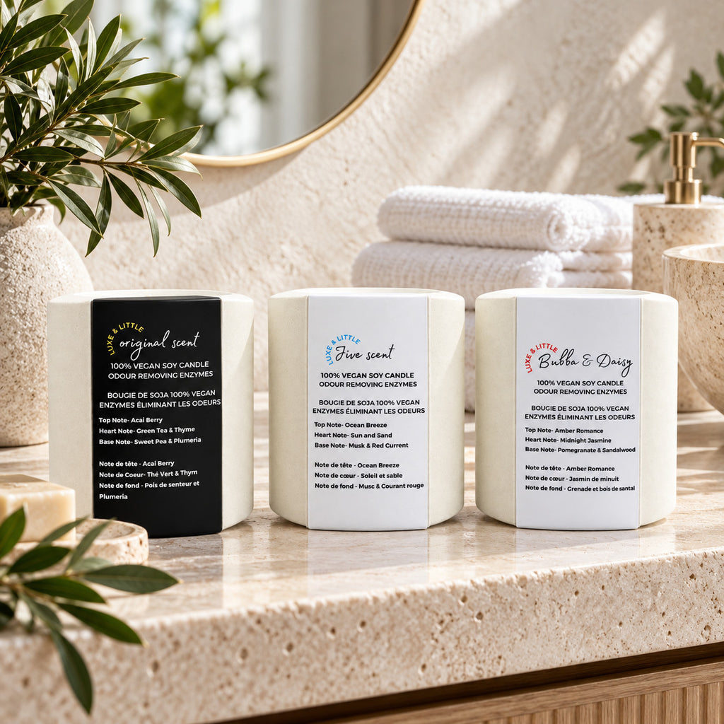 Luxe & Little soy candle Set of 3: Original, Jive and Bubba & Daisy together; luxury spa candle trio